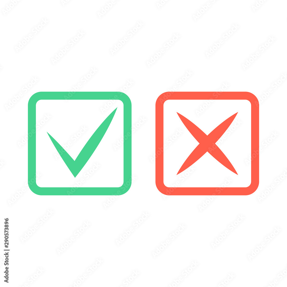 Poster check mark icons. green tick and red cross checkmarks icons set. flat vector illustration.