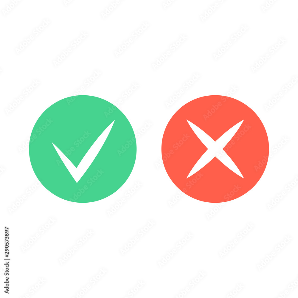 Aufkleber check mark icons. green tick and red cross checkmarks icons set. flat vector illustration.