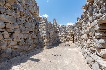 Fototapeta na wymiar Ruins of Castle Qazr Al-Azraq - one of the Jordan desert castles. Used by Lawrence of Arabia as a base during the Arab Revolt.