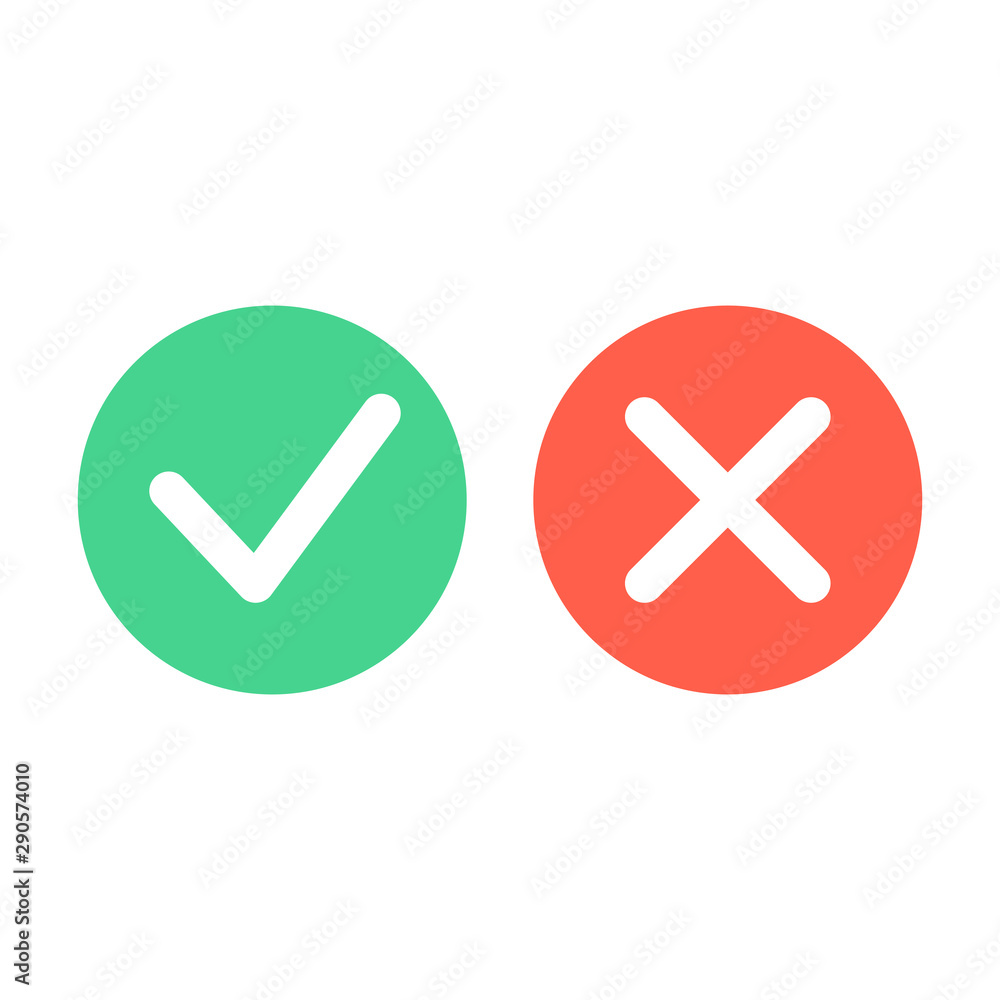 Poster check mark icons. green tick and red cross checkmarks icons set. flat vector illustration.