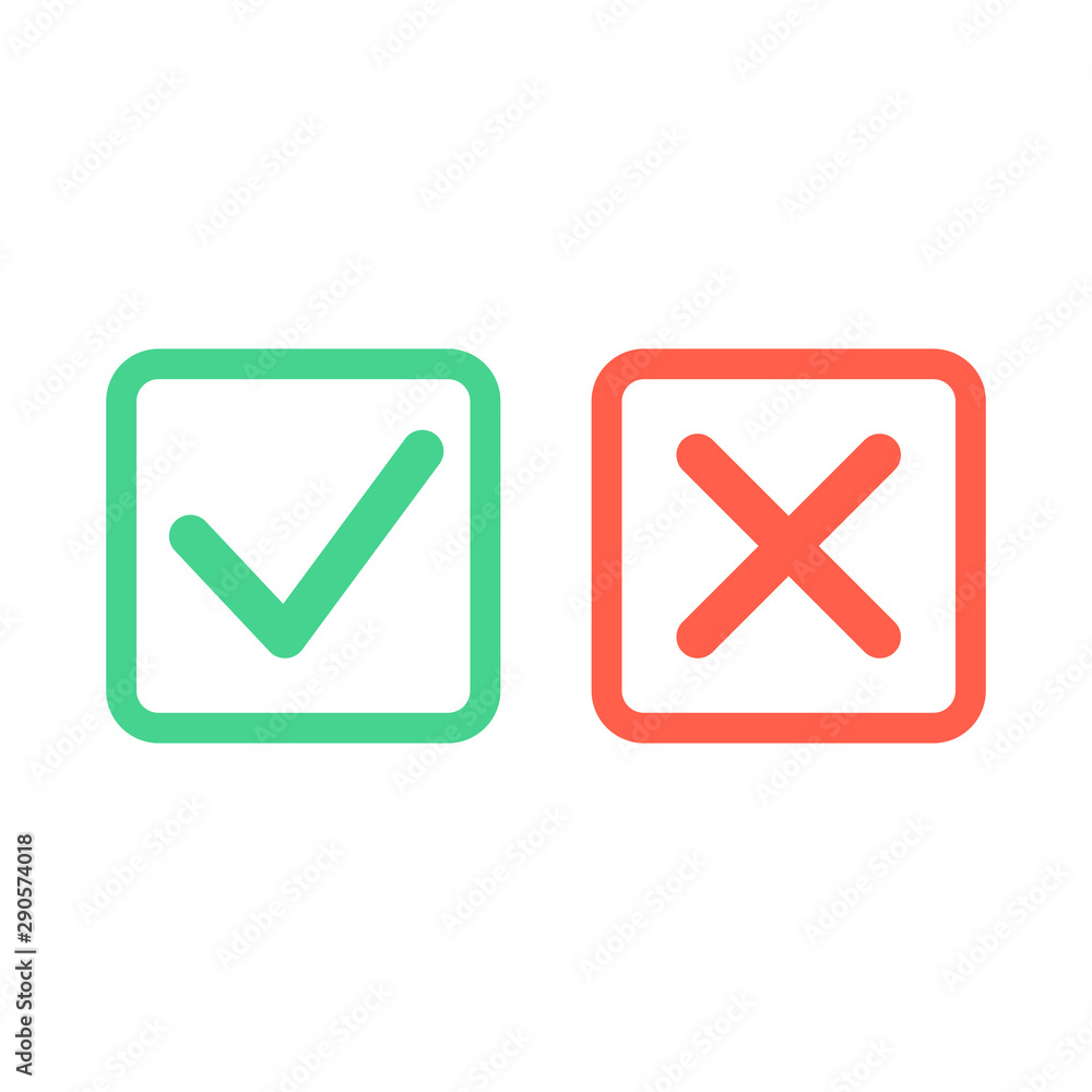 Poster check mark icons. green tick and red cross checkmarks icons set. flat vector illustration.