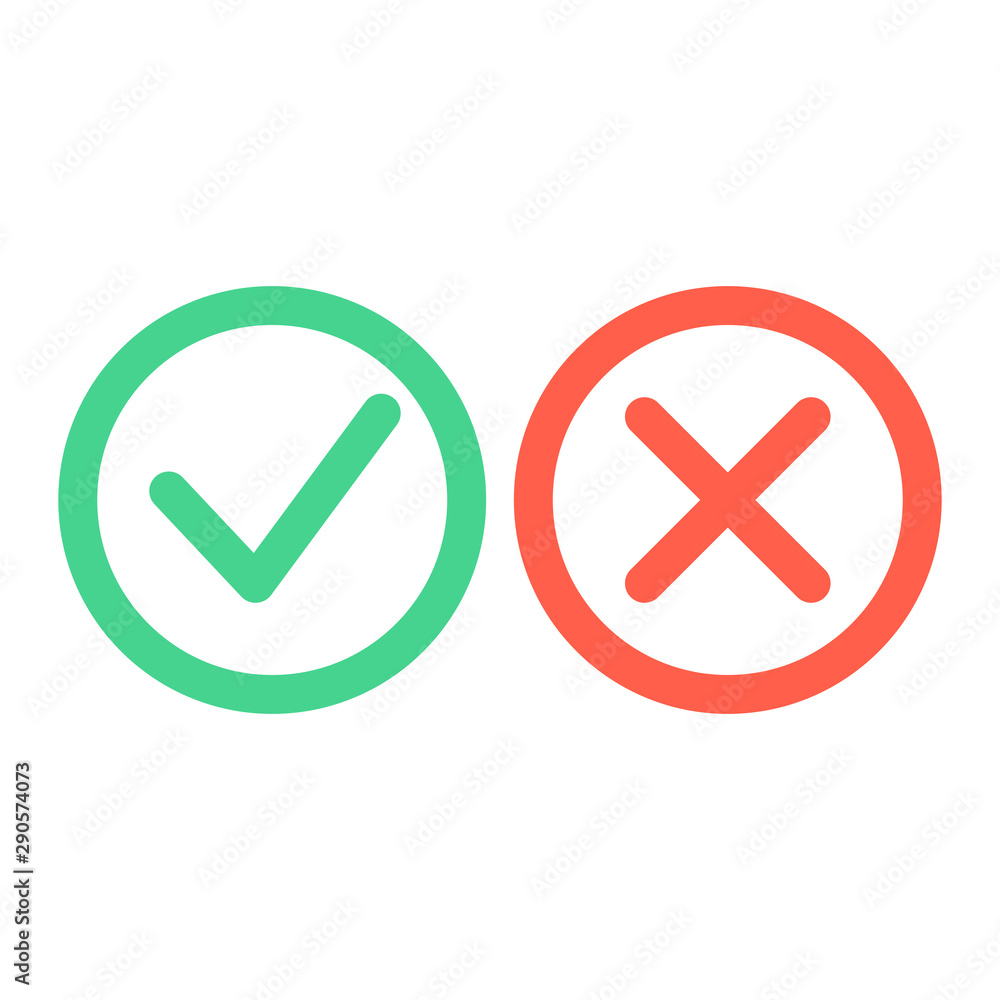 Poster check mark icons. green tick and red cross checkmarks icons set. flat vector illustration.
