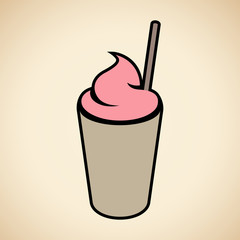 Brown and Pink Milkshake with a Straw Icon isolated on a Beige Background Illustration