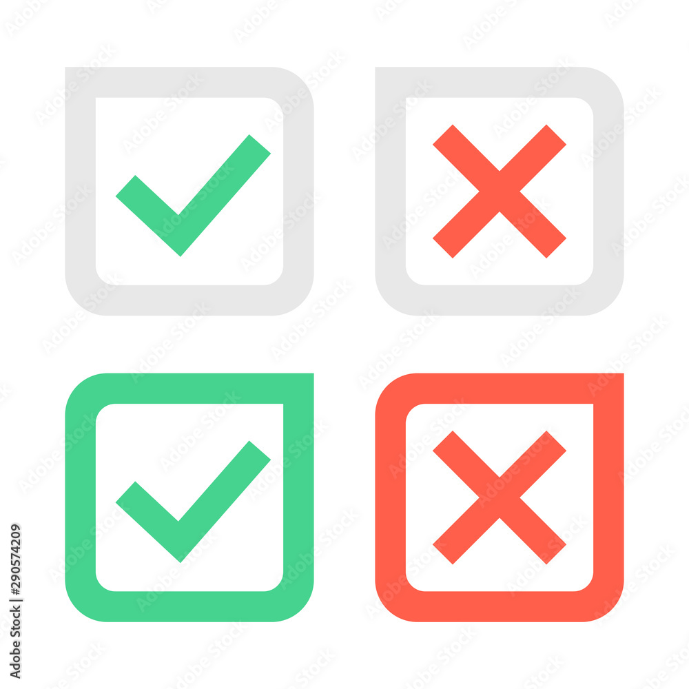 Poster check mark icons. green tick and red cross checkmarks icons set. vector illustration.