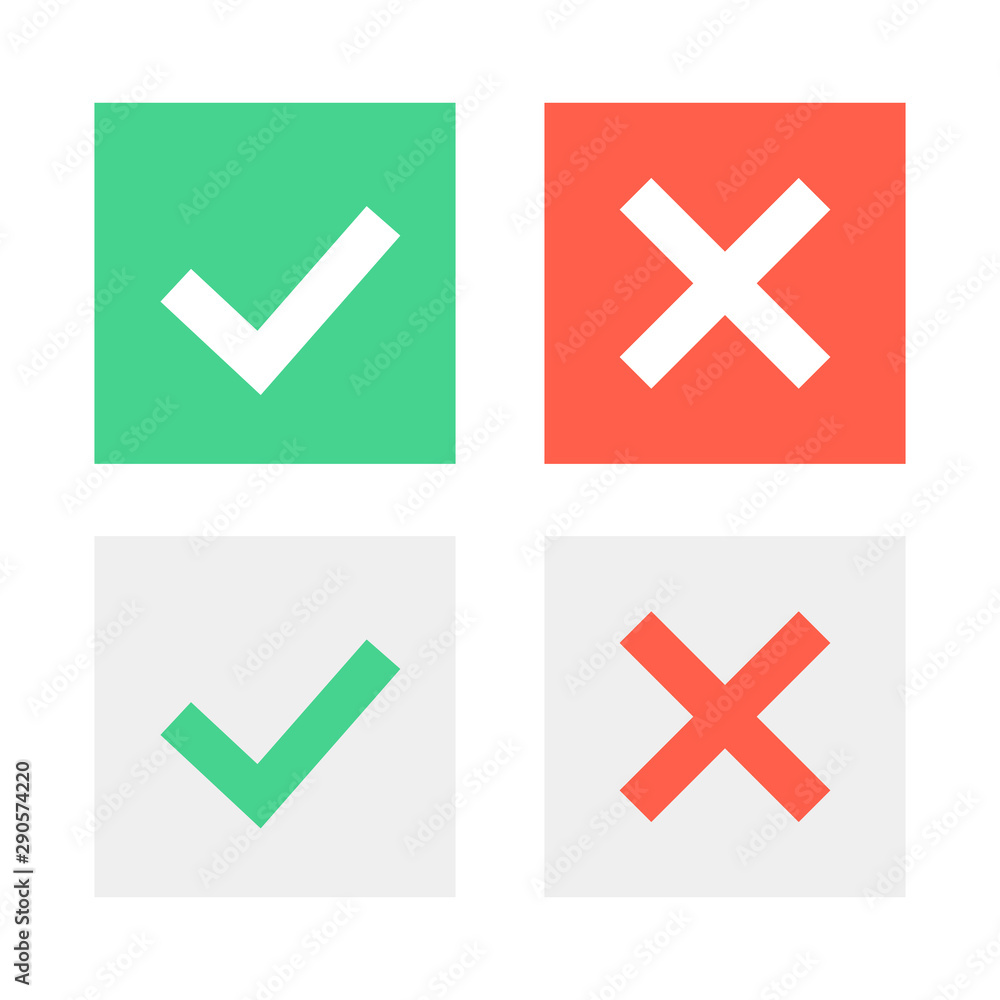 Poster check mark icons. green tick and red cross checkmarks icons set. vector illustration.