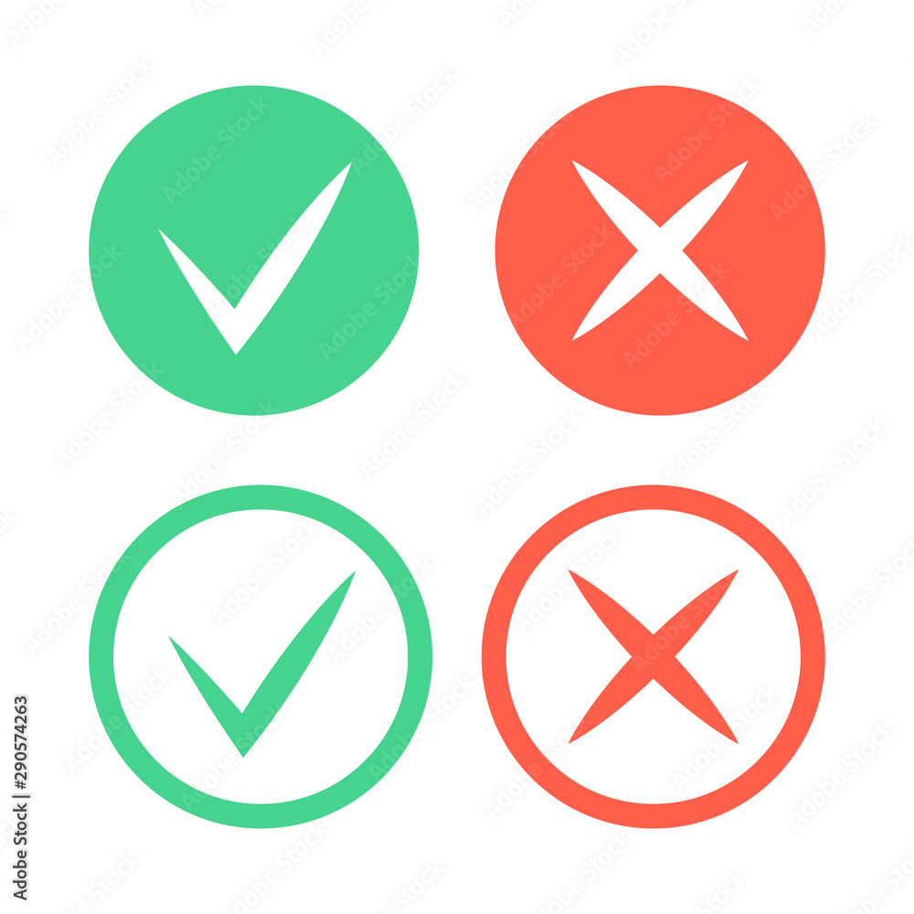Poster check mark icons. green tick and red cross checkmarks icons set. vector illustration.