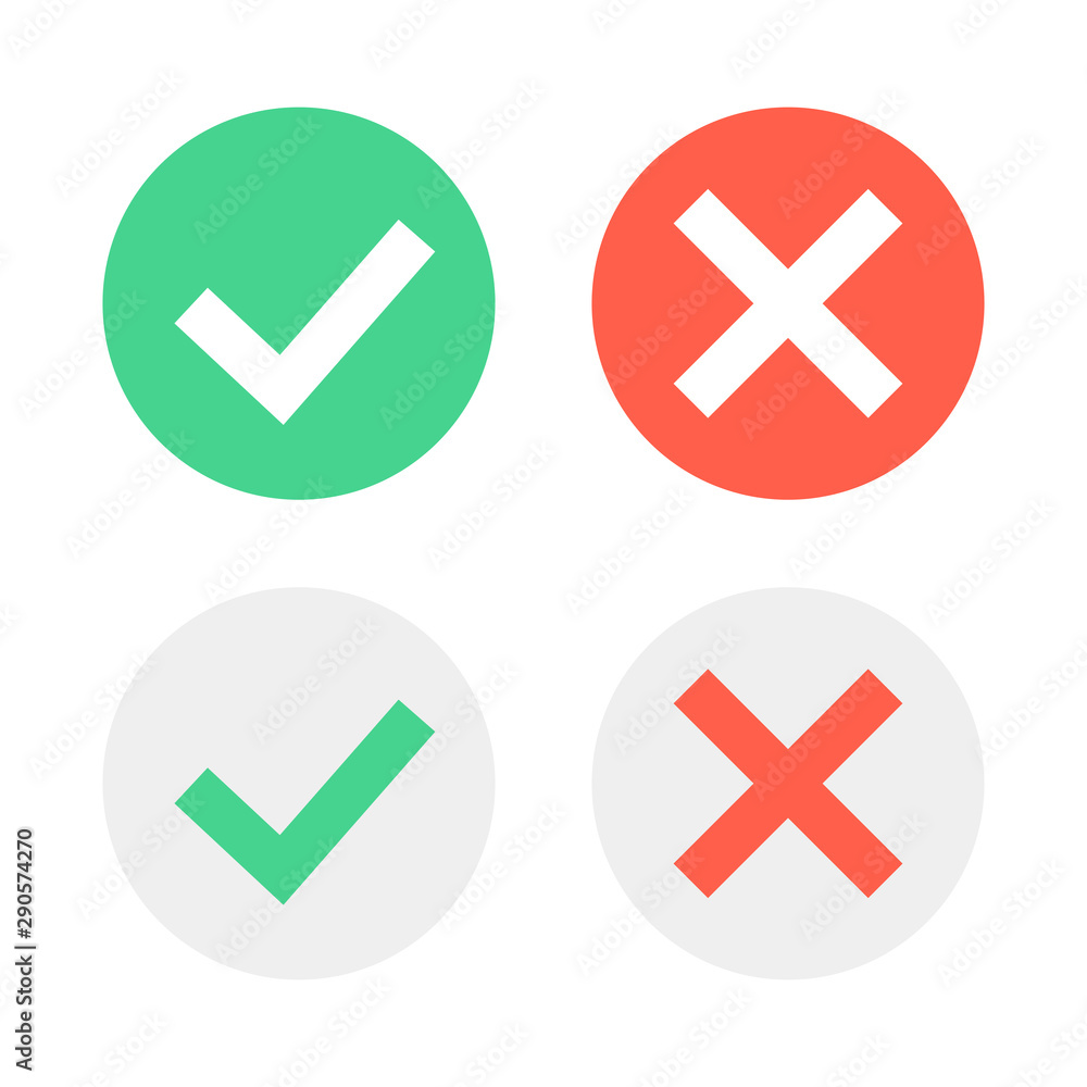 Poster check mark icons. green tick and red cross checkmarks icons set. vector illustration.