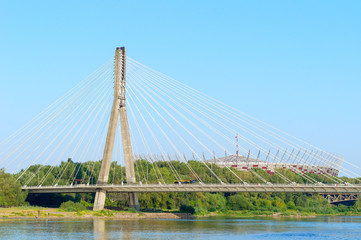 Cable-stayed bridge with one support across the river.