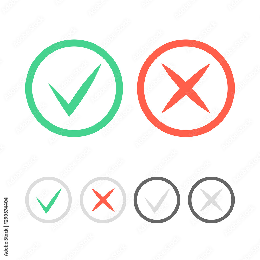 Poster check mark icons. green tick and red cross checkmarks icons set. vector illustration.