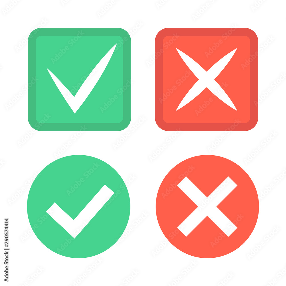 Poster check mark icons. green tick and red cross checkmarks icons set. vector illustration.