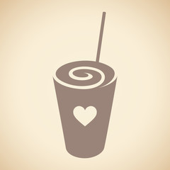 Brown Swirly Milkshake with a Heart Icon isolated on a Beige Background Illustration