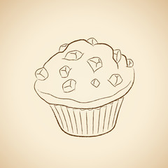 Charcoal Drawing of a Muffin Icon on a Beige Background Illustration