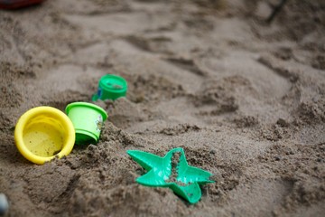 Children's playground after rain in the city