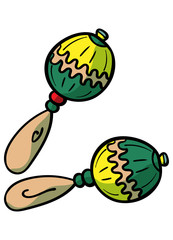 Cartoon Maracas on white background. Musical instrument Mexico maracas. Vector illustration. - Vector