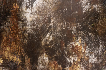 Dark black and brown background texture of a wallpaper with rusty stain and metallic pattern.