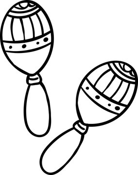 Cartoon Maracas on white background. Coloring page adult and kids. Musical instrument Mexico maracas. Vector illustration. - Vector