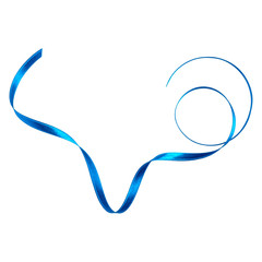 Shiny satin ribbon in blue color isolated on white background close up .Ribbon image for decoration design.