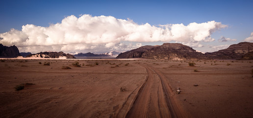 Fototapeta na wymiar Wadi Rum Jordan and its incredible desert and landscape 