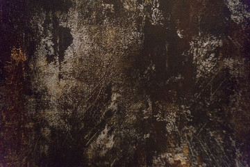 Naklejka premium Dark black and brown background texture of a wallpaper with rusty stain and metallic pattern.