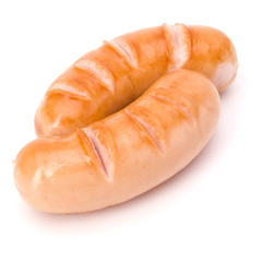 Two grilled sausages isolated on white background cutout