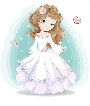 little princess in white wedding dress