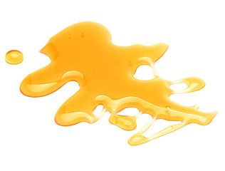 Sweet honey drips isolated on white background. Syrup droplet, nectar drops.