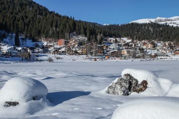 Moutains in winter at Laax ski resort