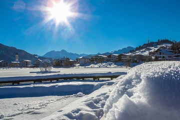 Moutains in winter at Laax ski resort