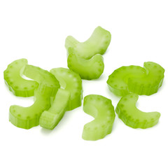 Chopped Celery stalk slices isolated om white background cut out.