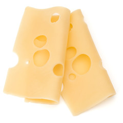 two Cheese slices isolated on white background