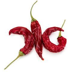 Dried red chili or chilli cayenne pepper isolated on white  background cutout
