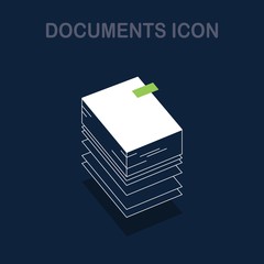 Stack of paper, documents icon. Vector isometric design