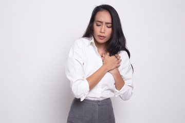 Young Asian woman got chest pain.