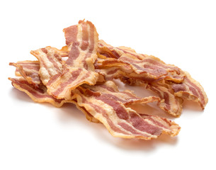 Obraz premium cooked crispy slices of bacon isolated on white background