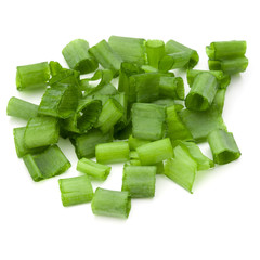 chopped spring onion or scallion isolated on white background cutout