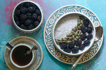 Blackberry and Pumpkin Seed Chia Pudding