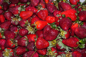 Fresh ripe strawberries full frame background. Fresh juice strawberry, healthy berry food photo.