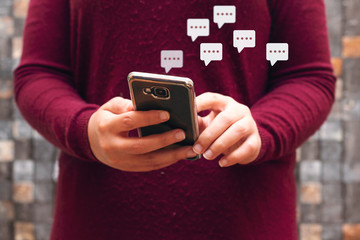 closeup woman using mobile smartphone in  with  Live Chat Chatting on application
