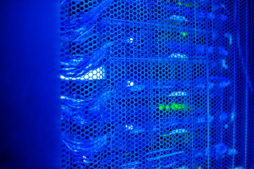 The server room tells the computer server that is working continuously. Convey the power and...