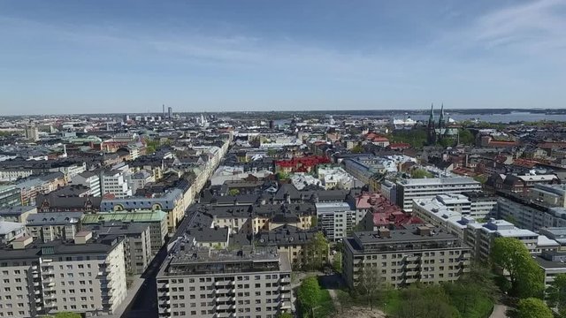 A slow rising aerial drone shot of Helsinki, Finland.