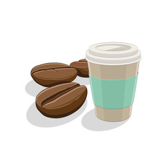 Coffee Beans and Paper Coffee Cup Breakfast Illustration