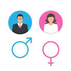 Male and female icon set. Man and woman user avatar. Vector flat design style.