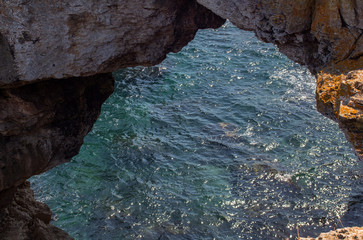 Shades in blue-green. Sea waters under the Stone Arch. Tyulenovo, Northern Black Sea Coast, Bulgaria.