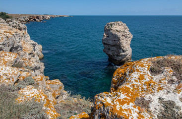 The fantastic colors of the rocks and the sea in Tyulenovo, Northern Black Sea Coast, Bulgaria.