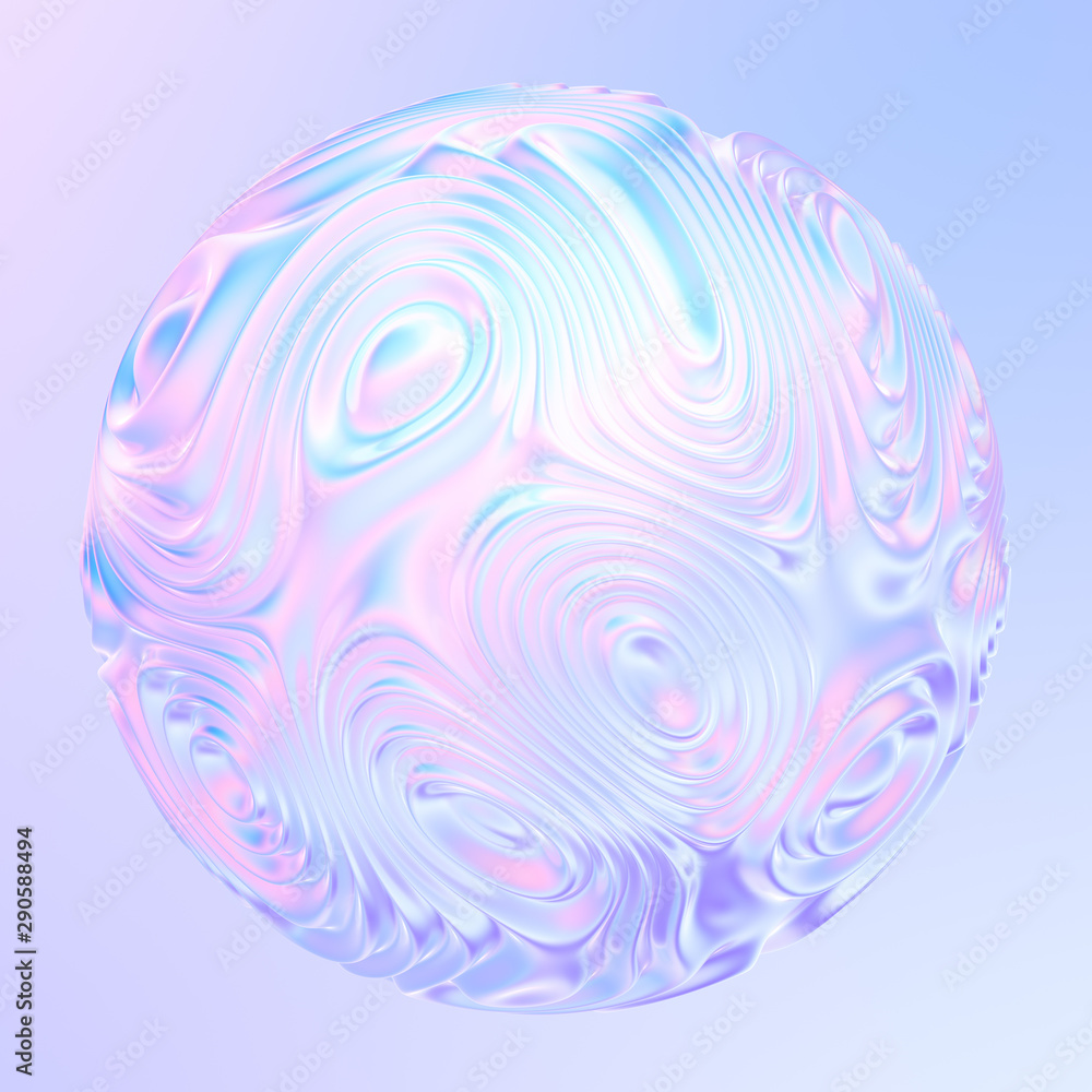 Aufkleber Liquid metal holographic shape 3D element. Fluid design with waves and ripples. Futuristic blob sphere. 3d rendering.