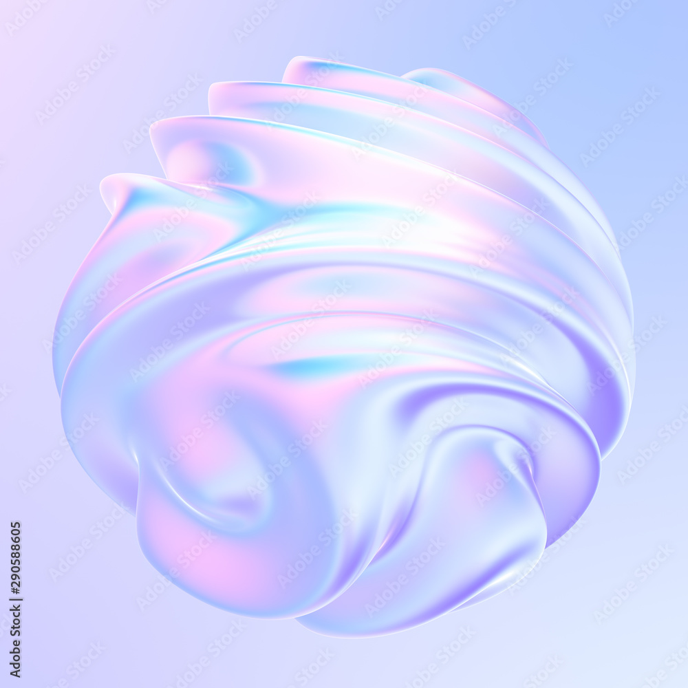 Aufkleber Abstract modern graphic 3D element. Holographic colored shape. Gradient with flowing liquid shapes. For flyers posters or presentations. 3d rendering.
