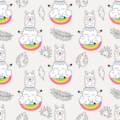 Lama meditates in lotus position. Seamless vector pattern.