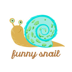 vector illustration of a funny snail on a white background. Hand-painted cartoon clam with a bright shell