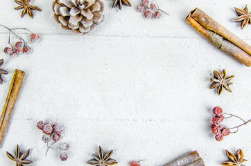 New year, Christmas, background. balls, cinnamon, bump, ash, snow