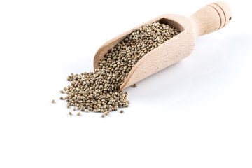 Cannabis Hemp seeds in scoop on white